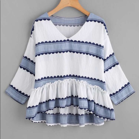 SHEIN Tops - V neckline striped frill dip hem blouse